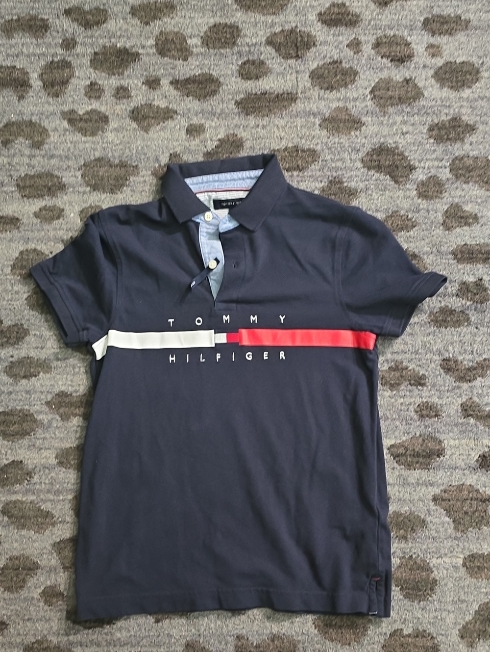 Tommy Hilfiger Men’s Navy Polo with Signature Stripe